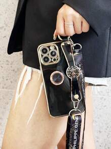 一套多功能电镀防摔手机壳，带金属隐藏支架、腕带和挂绳，兼容苹果、三星、小米、OPPO、vivo手机，国际版，非国内版 - 黑色 - 查看 7