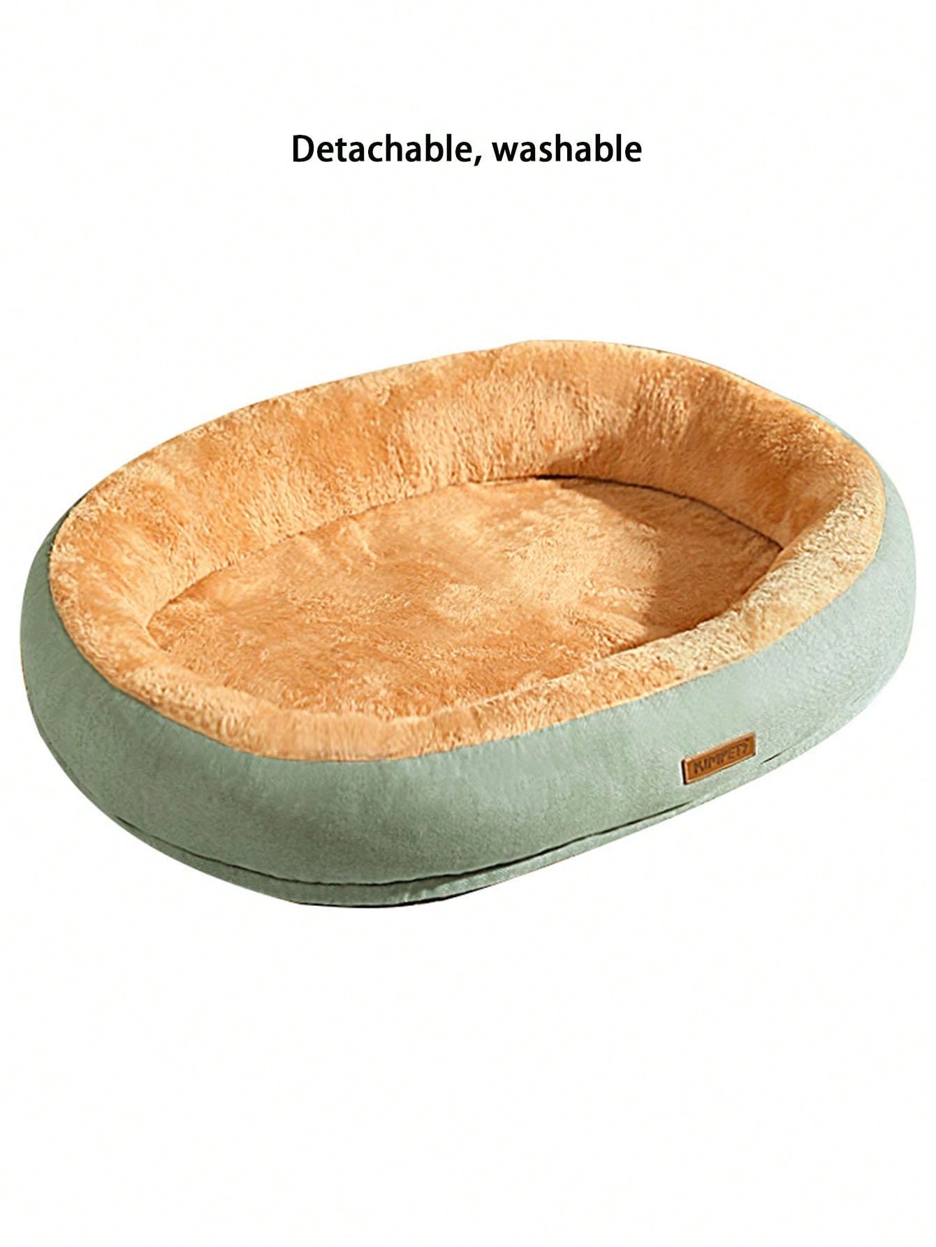 1pc Multicolor Soft Warm Plush Ovalshaped Pet Bed With Removable