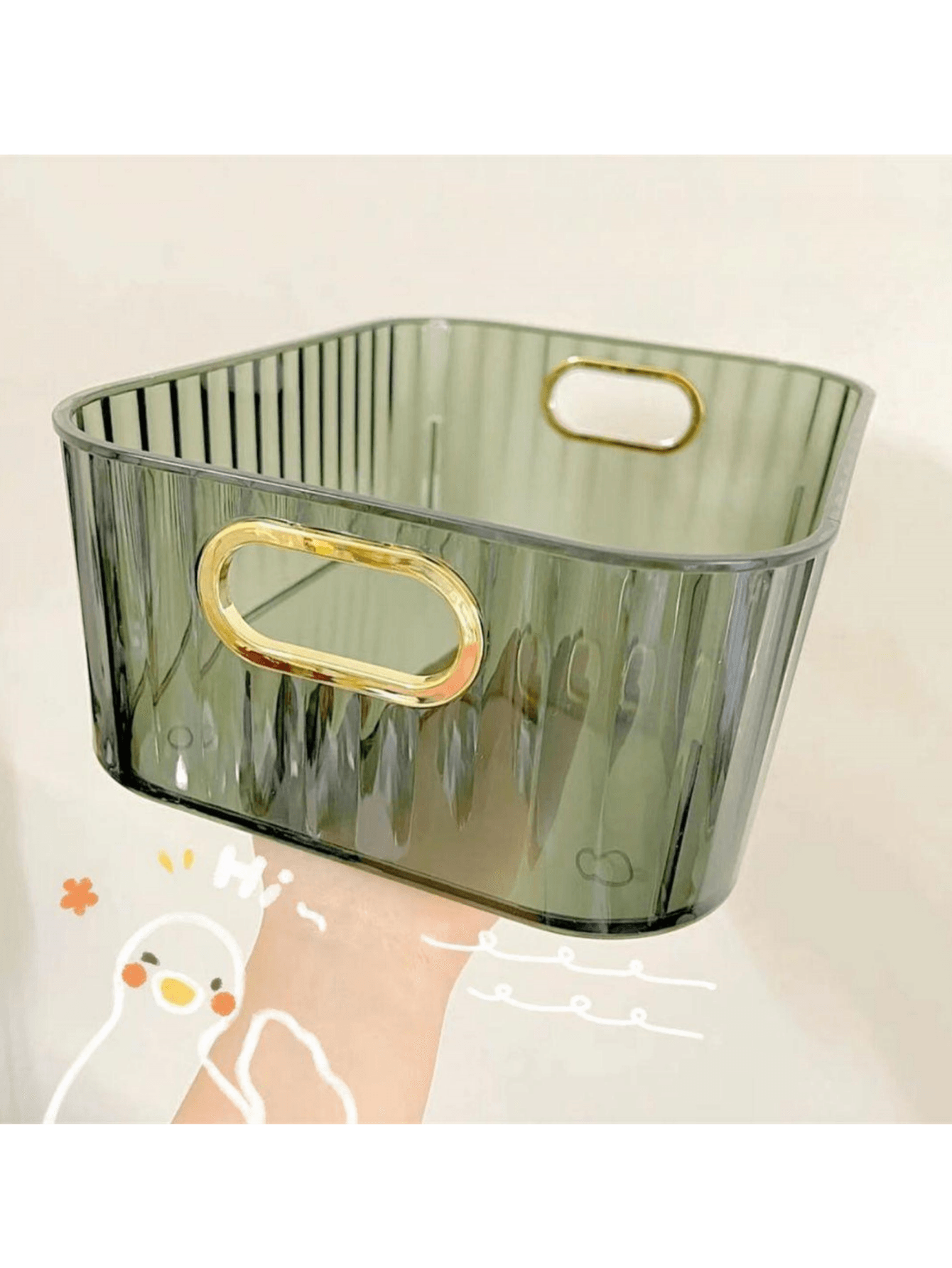 1pc Advanced Green Open Storage Box, Luxury Desktop Cosmetic Storage