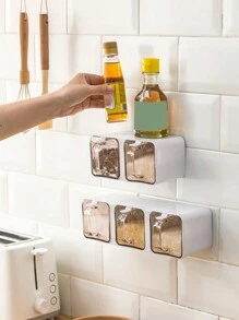 1pcWall Hanging Spice Box Kitchen Multi-Grid Storage Salt Msg Bottle Salt Shaker Jar Household Seasoning Pot - Grey - View 4
