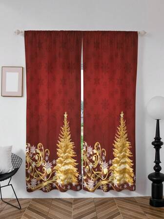 1pc Christmas Series Printed Window Curtain
