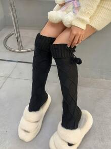 1 雙女用蘿莉塔風格聖誕針織長襪,附絨球和辮子 - 黑色 - 查看 2