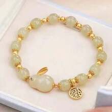 1 Vòng Tay Thỏ Ngọc Phong Cách Trung Hoa Mới Dành Cho Nữ, Phong Cách Ins, Thiết Kế Độc Đáo, Sinh Nhật/Tiệc/Lễ Hội Quà Tặng, Đảng Phụ Kiện - màu xanh lá - Xem 3
