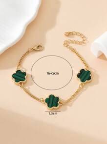 1入金屬復古幸運三葉草設計女士手鍊，婚禮禮物 - 綠色 - 查看 5