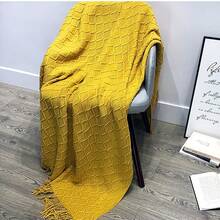 1 件純色柔軟沙發毯舒適流蘇披肩床罩床腳 - 黃色 - 查看 6