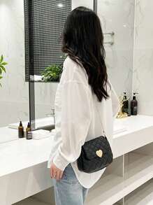 時尚多功能女性休閒可愛菱形圖案黑色鏈帶肩袋 - 黑色 - 查看 7