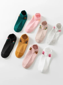 8雙可愛花卉設計簡約百搭女襪襪套