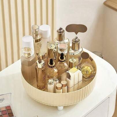 旋转化妆品收纳盒桌面大容量360度护肤品架化妆品收纳盒桌面水果调味品餐具收纳托盘，适用于度假海滩、浴室收纳、卧室收纳，大容量