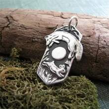 1pc Bohemian Vintage Fox, Rabbit & Moon Shaped Pendant Necklace, Women's Fashionable Personalized Jewelry Accessory - Antique Silver - View 1