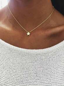 RAYQUEEN Collar minimalista de acero inoxidable, colgante de pentagrama, perfecto para uso diario - Mujer - Amarillo Oro - Ver 4