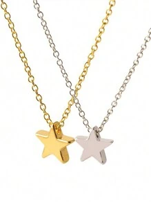 RAYQUEEN Collar minimalista de acero inoxidable, colgante de pentagrama, perfecto para uso diario - Mujer - Amarillo Oro - Ver 5