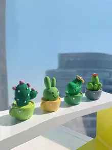 4 piezas de adornos de macetas de cactus de resina en miniatura para decoración de escritorio, artesanía de plantas suculentas de micropaísaje, el mejor regalo - Multicolor - Ver 2