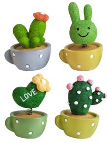 4 piezas de adornos de macetas de cactus de resina en miniatura para decoración de escritorio, artesanía de plantas suculentas de micropaísaje, el mejor regalo - Multicolor - Ver 8