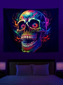 1pc Uv Skull Design Indoor Wall Tapestry - Multicolor - View 1