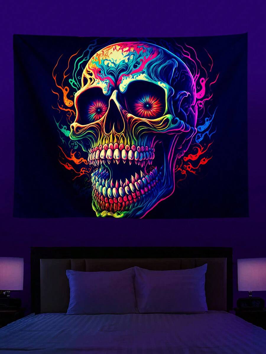 1pc Uv Skull Design Indoor Wall Tapestry - Multicolor - View 1