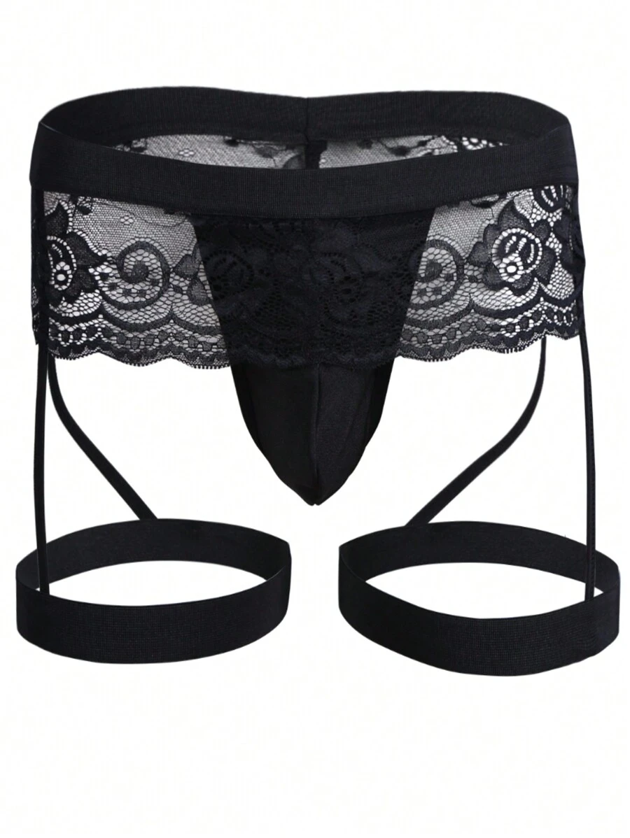 Tanga de Encaje con Liga para Hombre Ropa Interior Lenceria - Negro - Ver 1