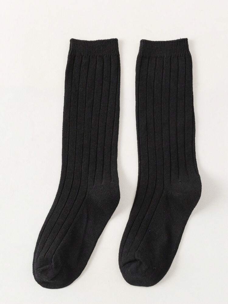 1 Par Calcetines De Media Pantorrilla Blancos Para Niñas - Negro - Ver 3