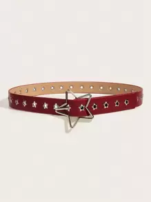 DareSee 1pc Women's Simple Star & Eye Motif Belt Street Music Fest Y2KFest Back To School Autumn Winter Gifts - Red - View 5