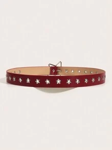 DareSee 1pc Women's Simple Star & Eye Motif Belt Street Music Fest Y2KFest Back To School Autumn Winter Gifts - Red - View 6
