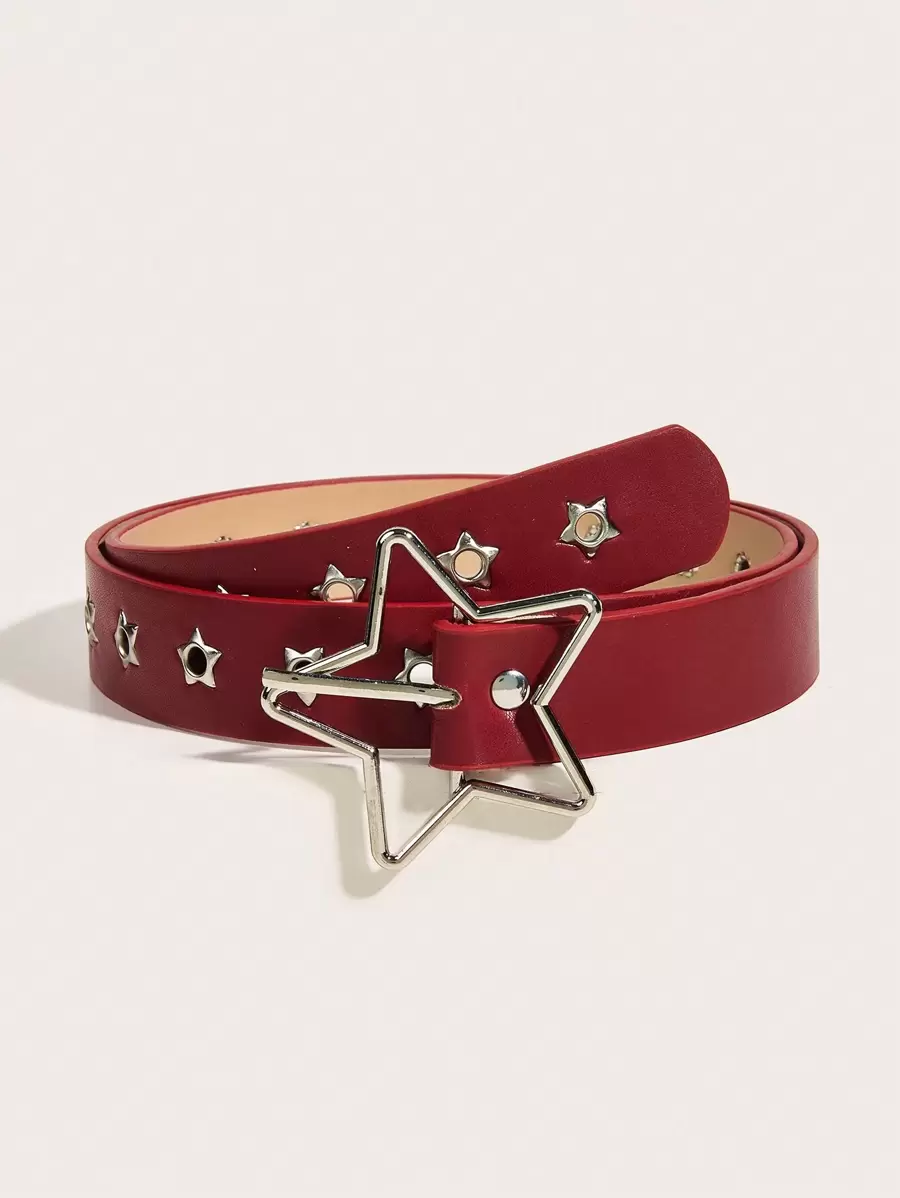 1pc Women's Simple Star & Eye Motif Belt Street Halloween Summer, School Fall, Autumn, Halloween - Red - View 1