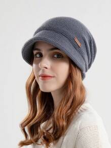 1入組冬天長毛絨帽子適合女士,厚戶外帽帶寬邊緣,小耳朵保護設計,別緻新款媽媽帽 - 深灰色 - 查看 2