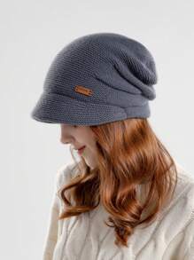 1入組冬天長毛絨帽子適合女士,厚戶外帽帶寬邊緣,小耳朵保護設計,別緻新款媽媽帽 - 深灰色 - 查看 3