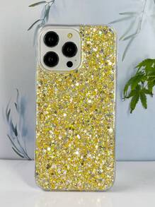 Y2k 1pc Glitter High Glossy Phone Case Compatible With IPhone Compatible With Samsung  Compatible With OPPO Compatible With VIVO Waterproof Shockproof Anti-Fall Scratch Resistant - Gold - View 2