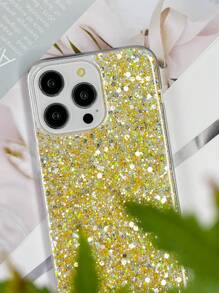 Y2k 1pc Glitter High Glossy Phone Case Compatible With IPhone Compatible With Samsung  Compatible With OPPO Compatible With VIVO Waterproof Shockproof Anti-Fall Scratch Resistant - Gold - View 6