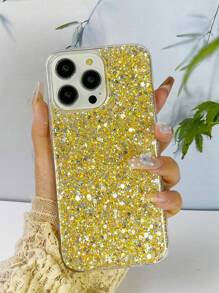 Y2k 1pc Glitter High Glossy Phone Case Compatible With IPhone Compatible With Samsung  Compatible With OPPO Compatible With VIVO Waterproof Shockproof Anti-Fall Scratch Resistant - Gold - View 1