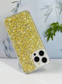 Y2k 1pc Glitter High Glossy Phone Case Compatible With IPhone Compatible With Samsung  Compatible With OPPO Compatible With VIVO Waterproof Shockproof Anti-Fall Scratch Resistant - Gold - View 3