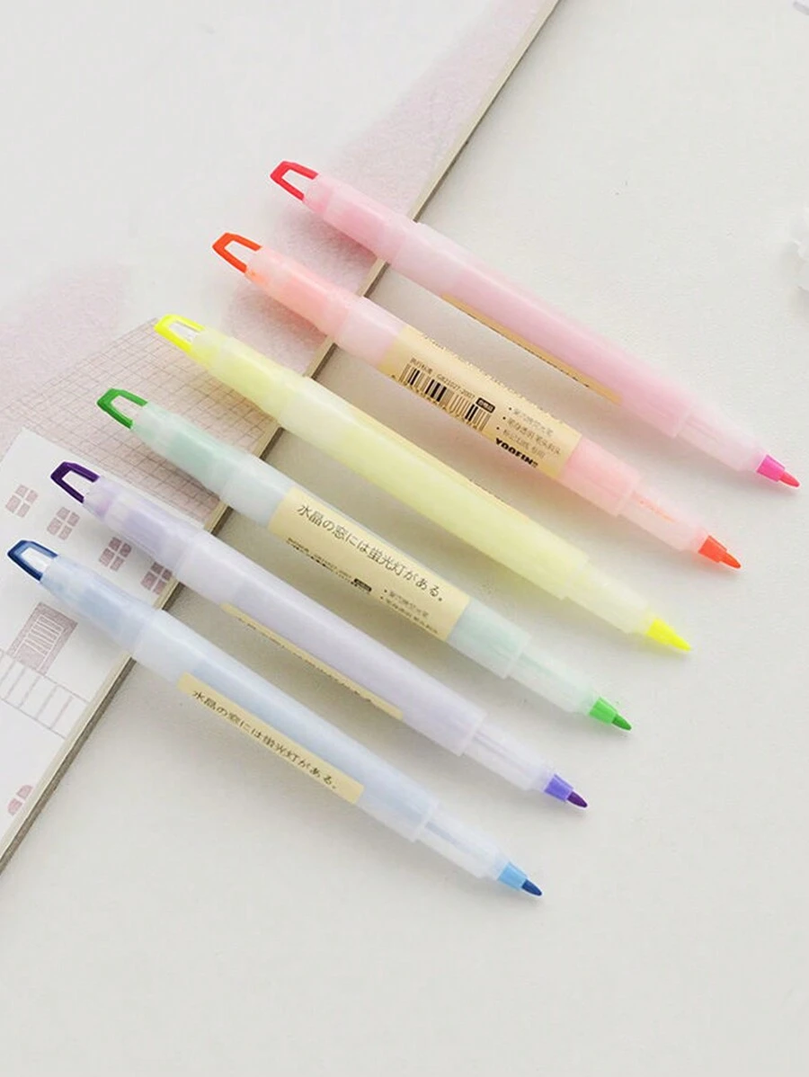 1 盒/套 6 支深馬卡龍色螢光筆，透視窗，雙頭，用於學生重要標記 - 彩色 - 查看 1