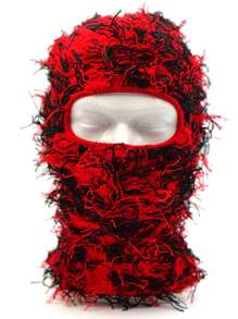 1pc Men's Knitted Balaclava Hat With Face Mask Covering Full Face For Warmth During Skiing And Winter, Unisex Style - Red - View 1