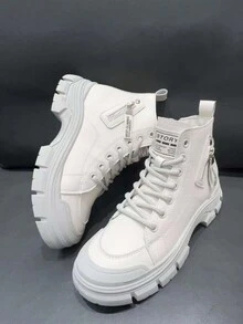 Solid Color Minimalist Fashion Boots - Beige - View 1