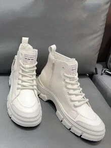 Solid Color Minimalist Fashion Boots - Beige - View 4