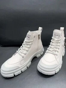 Solid Color Minimalist Fashion Boots - Beige - View 3