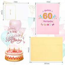 60歲生日卡,立體彈出賀卡,3d彈出賀卡生日賀卡,附信封的生日卡,適用於女性、母親、女孩、男性、朋友、浪漫禮品卡 - 彩色 - 查看 7