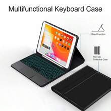 帶背光的觸控板鍵盤套裝,適用於ipad 9.7英寸第5/6代2017/2018年air 2平板電腦,帶筆口,可收納鍵盤保護套 - 黑色-英語佈局 - 查看 4