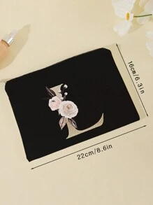 玫瑰和字母印花旅行化妝包,1入組大容量輕巧的化妝包浴袋多功能化妝品組織器可愛的手提錢包手袋夾可攜式化妝刷收納手提包,適用於唇膏,刷子,護膚品,手機,,小物品,適用於家庭,旅行,度假和學校使用 - 彩色 - 查看 2