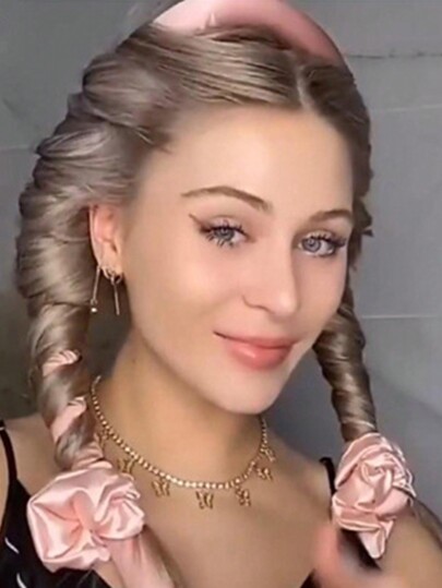 وسادة بدون حرارة لتجعيد الشعر، مجعد شعر كبير مناسب للاستخدام اليومي، اكسسوارات باللون الوردي، مجعد شعر بدون حرارة، أدوات تصفيف الشعر