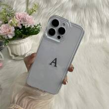 1pc Transparent Space Protective Tpu Phone Case With Silver A Letter Pattern, Compatible With Iphones - Clear - View 1