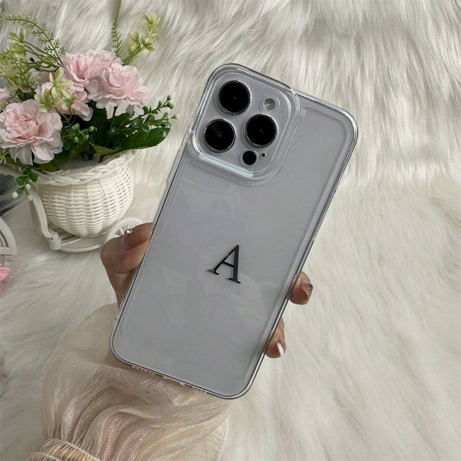 1pc Transparent Space Protective Tpu Phone Case With Silver A Letter Pattern, Compatible With Iphones - Clear - View 1