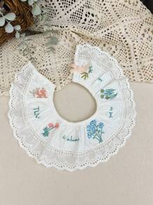 1 件女孩白色時尚刺繡圍兜 - 白色 - 查看 7