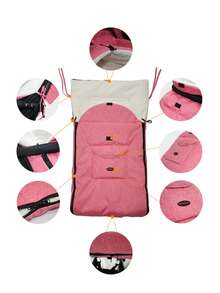 1pc Universal Footmuff For Baby Stroller (pink), Winter Warm Waterproof Windproof Footmuff Sleeping Bag With Plush Lining For Infants And Toddlers - Pink - View 2