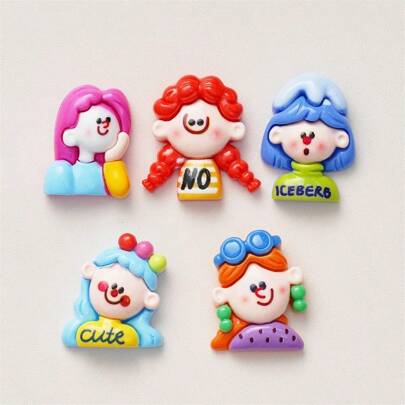 5pcs Mixed DIY Art Girl Earrings, Hair Accessories, Resin Craft Supplies For Jewelry Making, Stationery, Phone Cases, Keychains, Cups, Shoe Clips