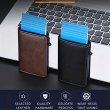 CUIKCA 這款碳纖超薄鋁合金側推卡包錢包可保護您的貴重物品,適用於男性 - 咖啡棕 - 查看 4