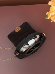 時尚多功能女性休閒可愛菱形圖案黑色鏈帶肩袋 - 黑色 - 查看 4