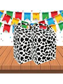 50 Dulceros de Vaca Manchas Granja Cumpleaños Fiesta Aguinaldo Volo Bolo Caja Cajita Cartón Dulceras Recuerdo - Negro - Ver 1