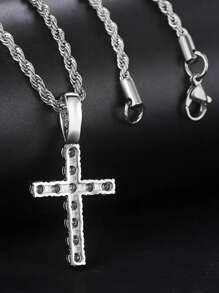 1pc Elegant Cubic Zirconia Cross Pendant Necklace, Gift For Women, Wedding Jewelry - Silver - View 5