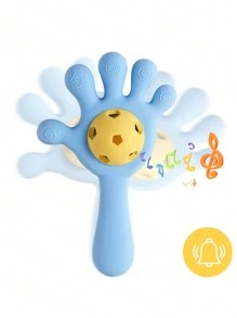 1pc Silicone Hand Shake Bell Toy For Baby Teething And Soothing