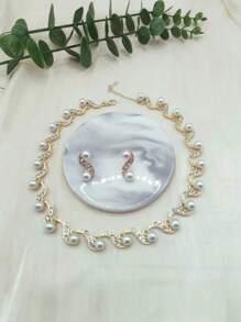 3PCS Set Pearl Jewelry Necklace Earrings Suit, European And American Popular Style, Suitable For Banquets, Parties, Vacations - Best Gift For Girlfriend, Wife, Best Friend